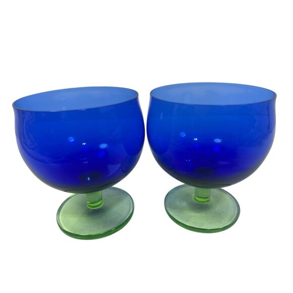 Block Capers Blue and Green Water Champagne Goblets Desert Glasses Set Of 2 - Picture 2 of 5